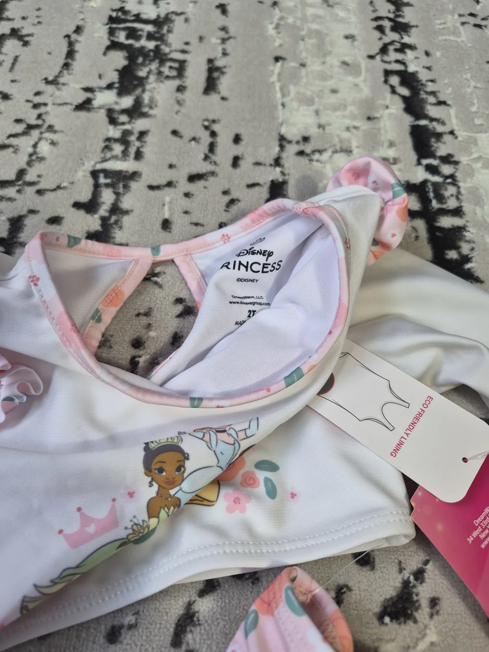 Disney Character Toddler Girl Long- Sleeve Rash Guard Swimsuit 2-Piece 2T New